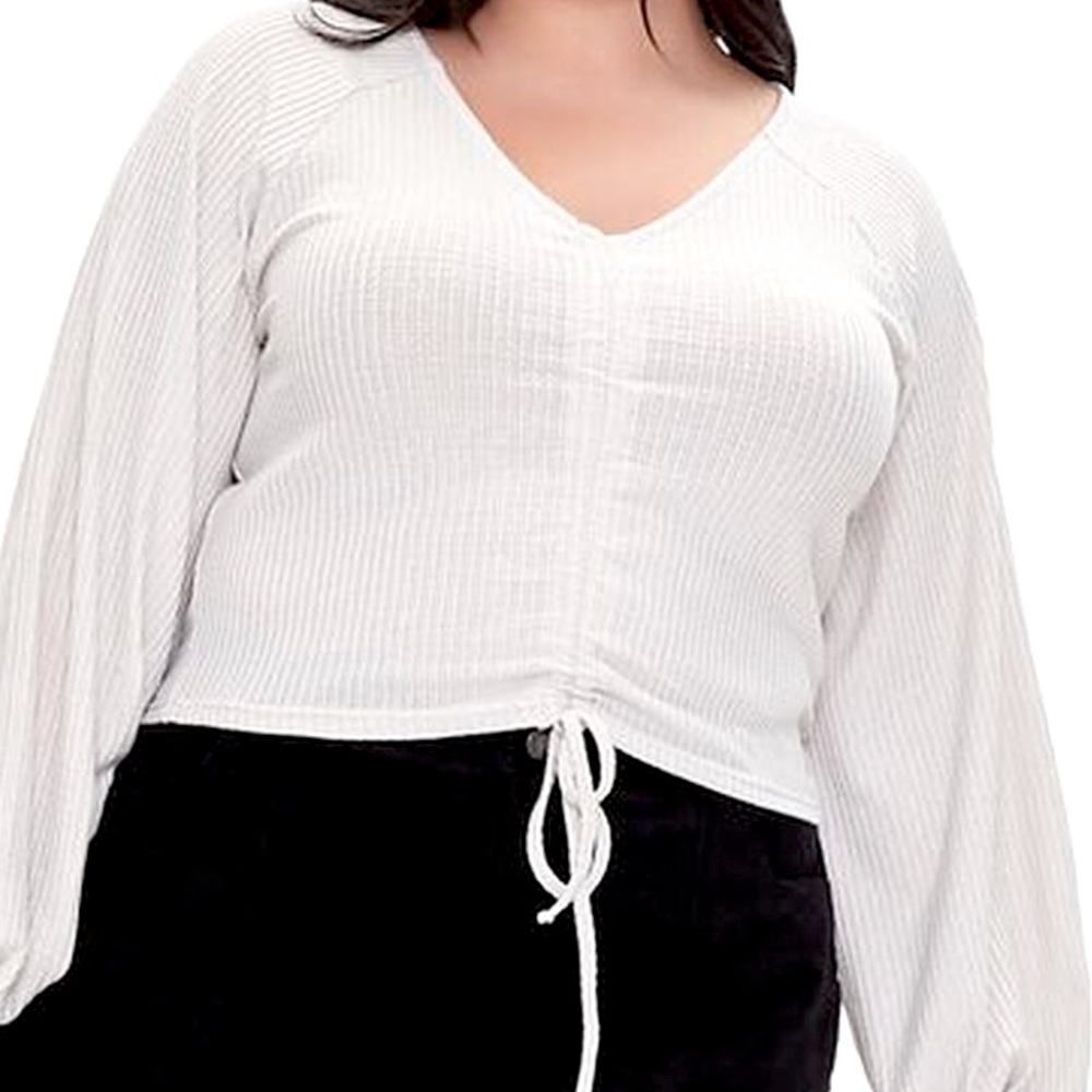 White Ruched Crop Top with Drawstrings ~ Forever 21